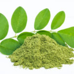 Moringa powder, Moringa oleifera on white background